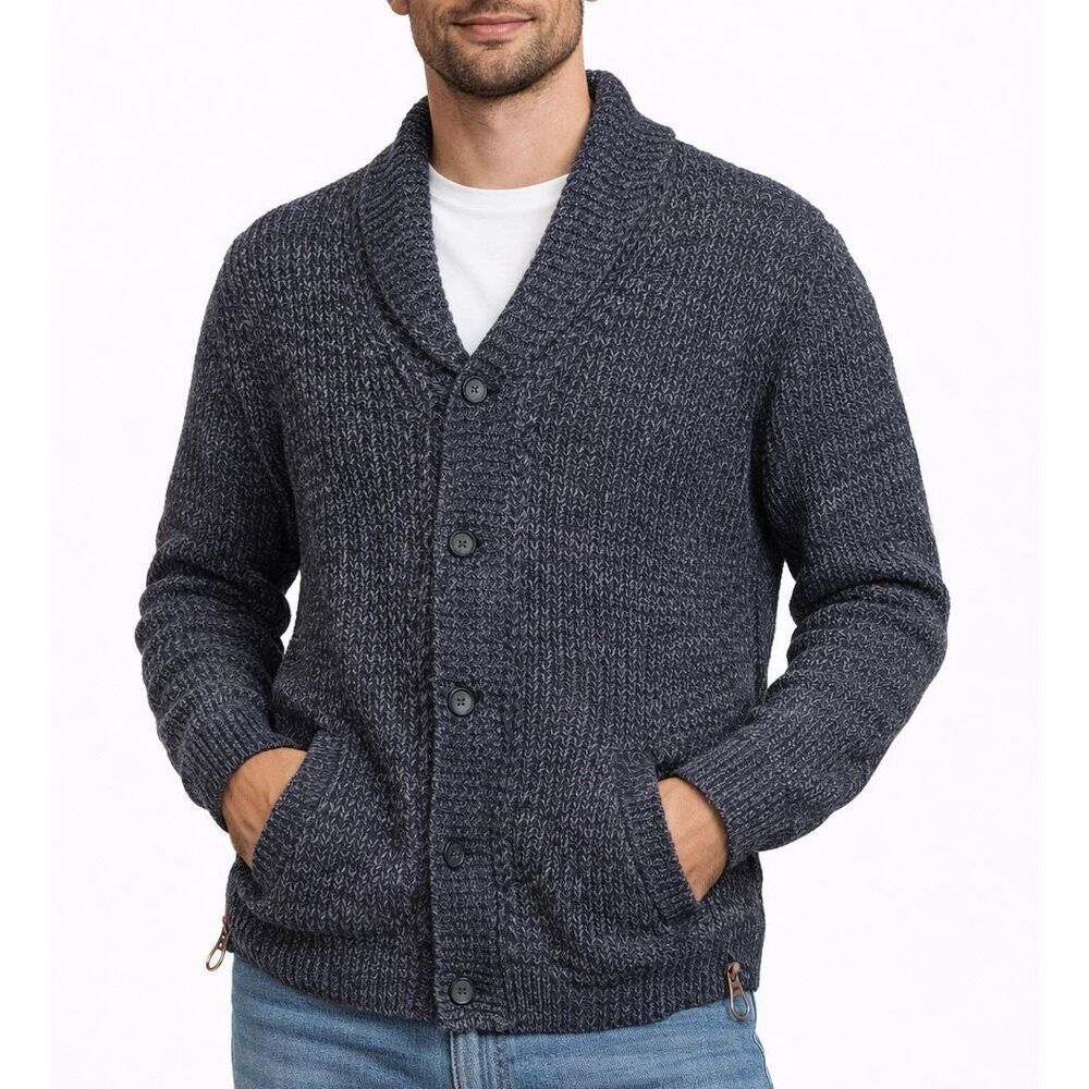 Reiss navy chunky knit shawl neck cardigan sweater size XL